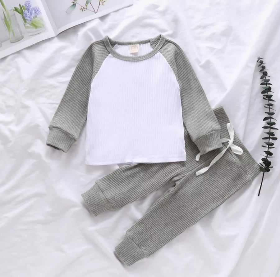 Ribbed Crewneck Tracksuit Gender Neutral Gray #20002719