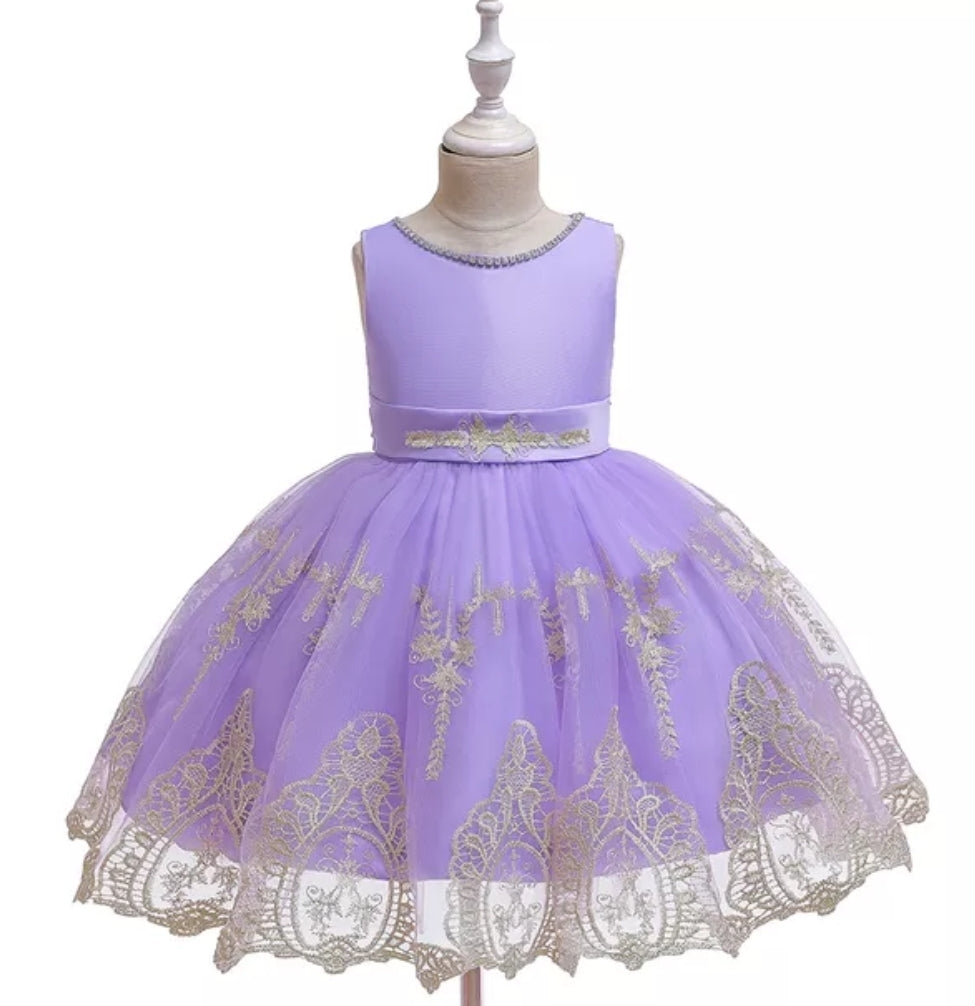 Purple Special Occasions Dress with Diamante and Gold Lace #1001000