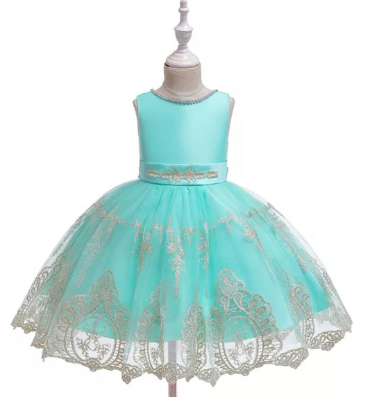 Mint, Special Occasions Dress with Diamante and Gold Lace #1000999