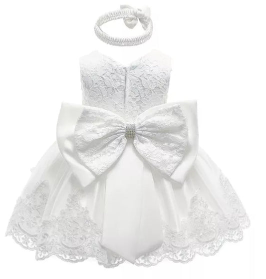 White Lace Dress and Headband with Diamante Detail #1000997