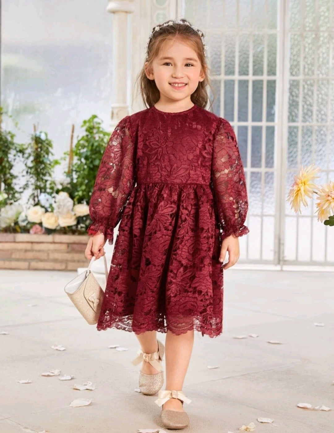 Maroon Lace Long Sleeve Special Occasions Dress #1000988