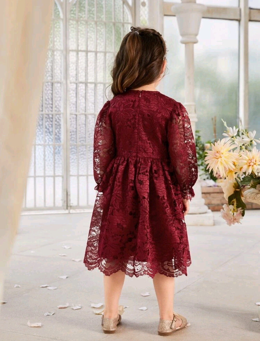 Maroon Lace Long Sleeve Special Occasions Dress #1000988