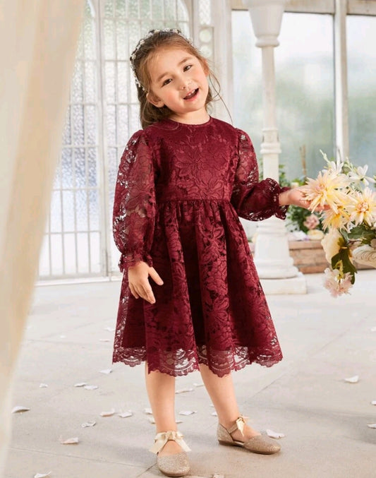 Maroon Lace Long Sleeve Special Occasions Dress #1000988