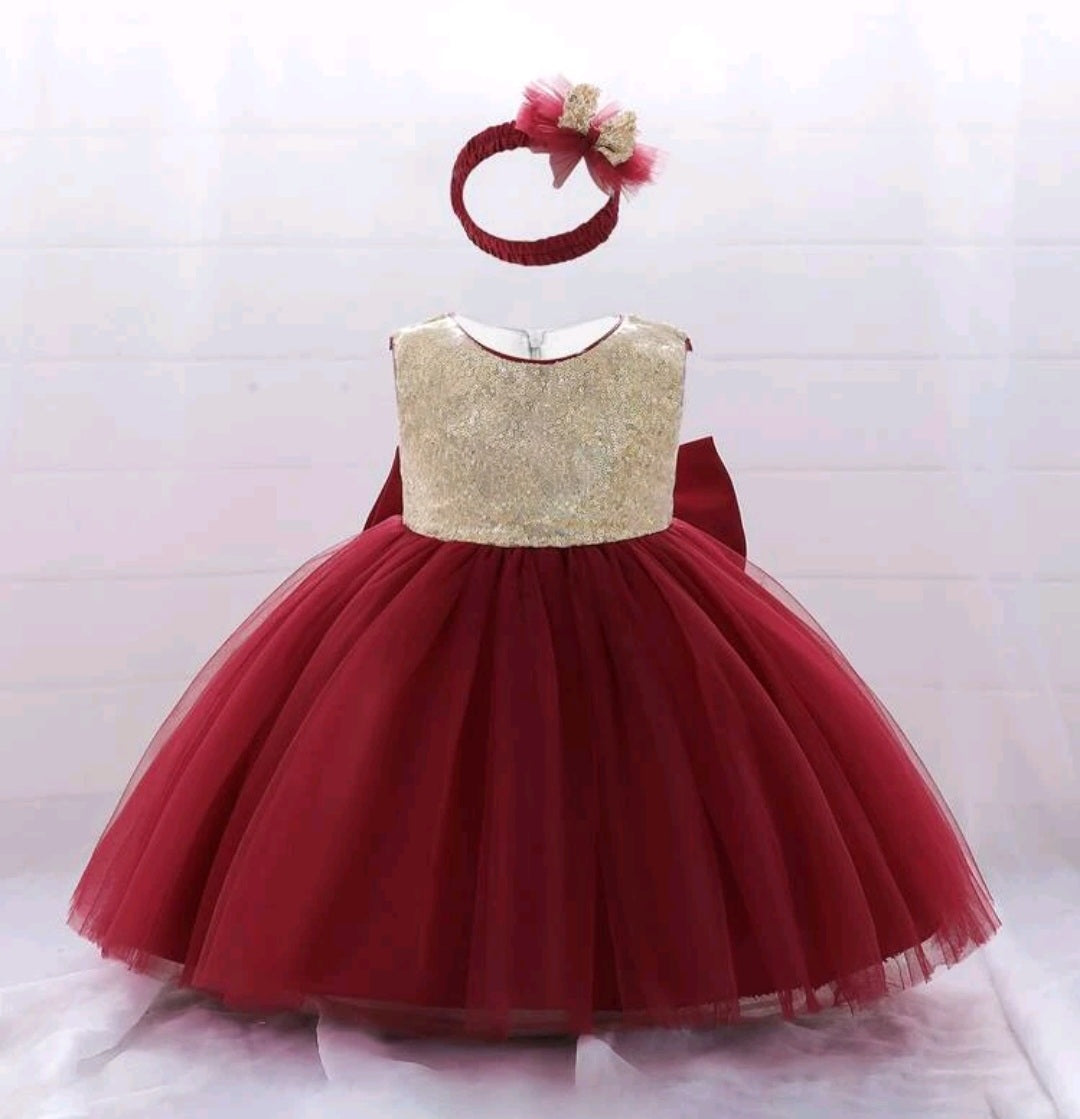 Gold / Maroon Special Occasions Dress with Headband  #100031