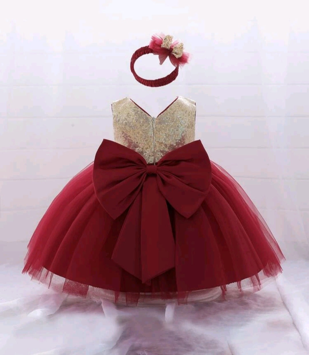 Gold / Maroon Special Occasions Dress with Headband  #100031