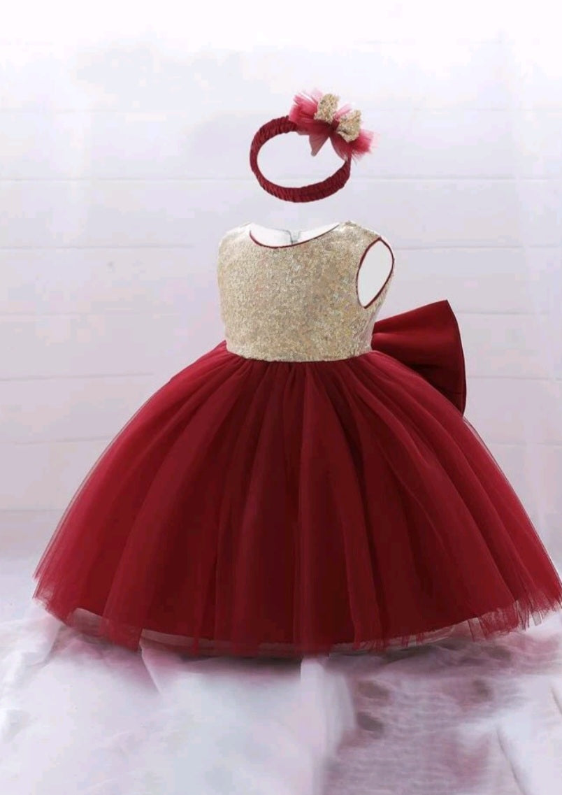 Gold / Maroon Special Occasions Dress with Headband  #100031