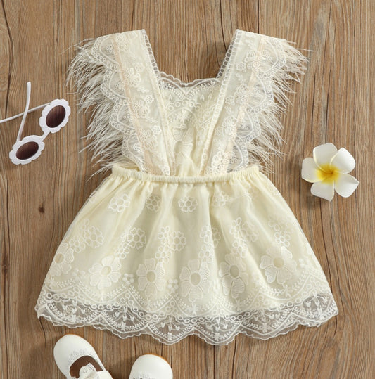 Ivory Lace Dress with Feather Detail  #1000214