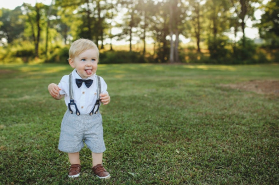 Gentleman Suit White Short Sleeve Shirts with Shorts, Suspenders and Bowtie #200069