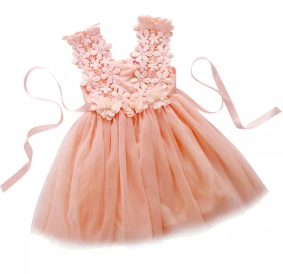 Pink Floral Dress with Lace #1000403