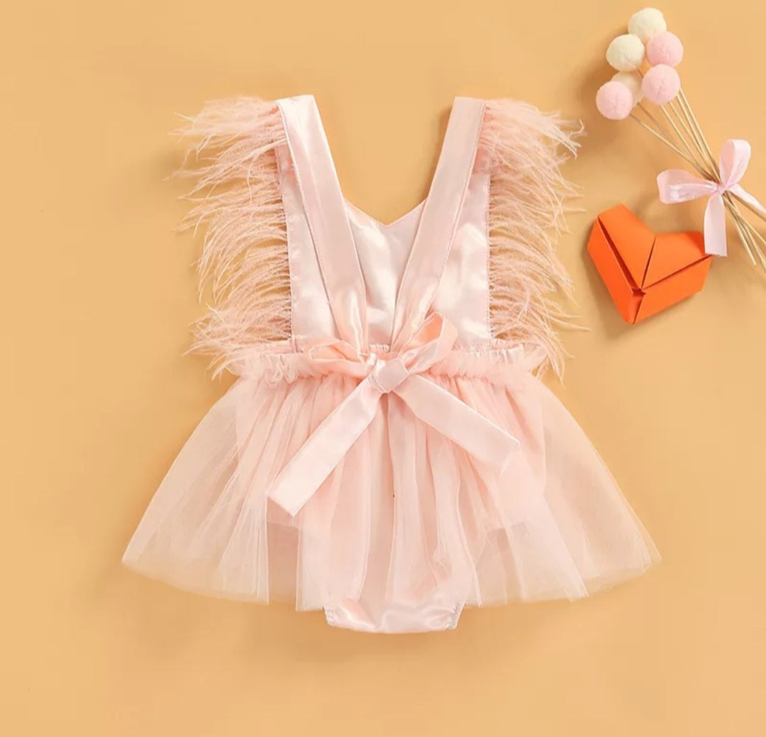 Pink Romper with Romantic Tutu and Feather Detail #1001074