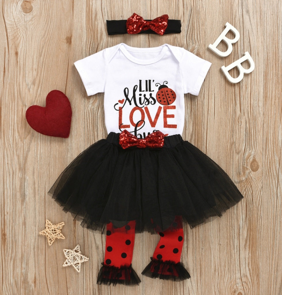 Lil' MISS LOVE Bug Romper,  Tutu,  Leggings and Headband #1000218