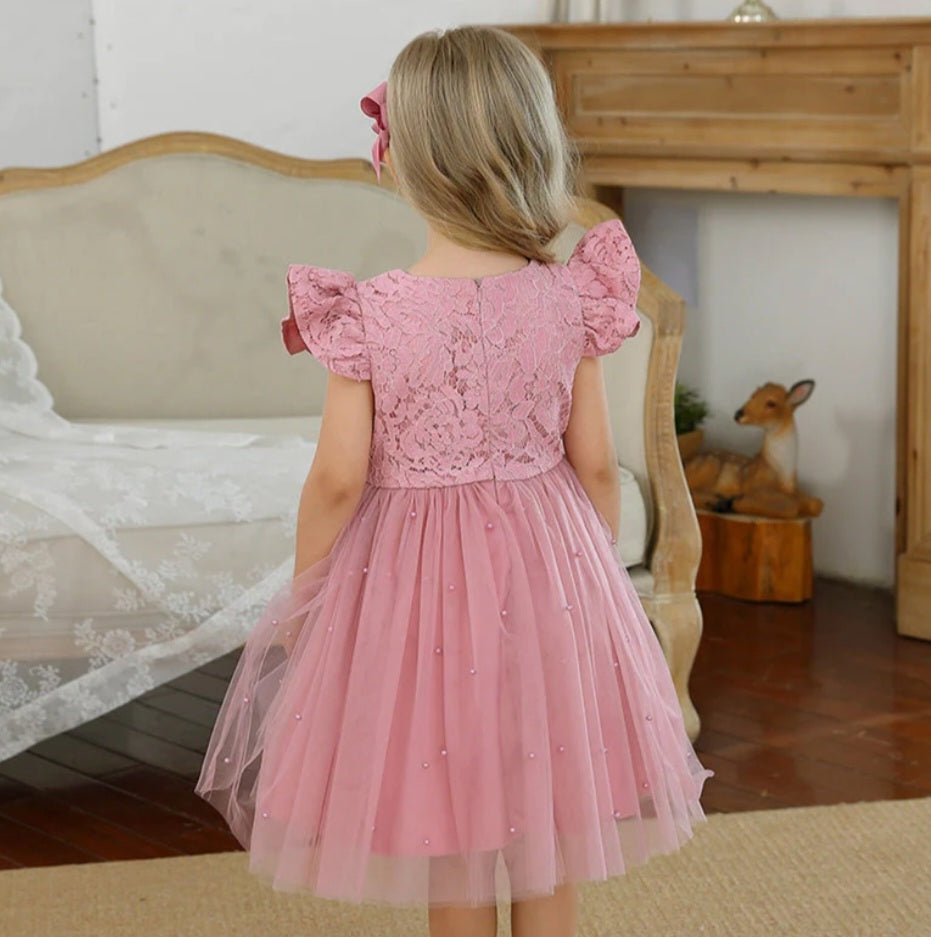 Princess Dusty Pink Lace and Pearl Dress #1000336