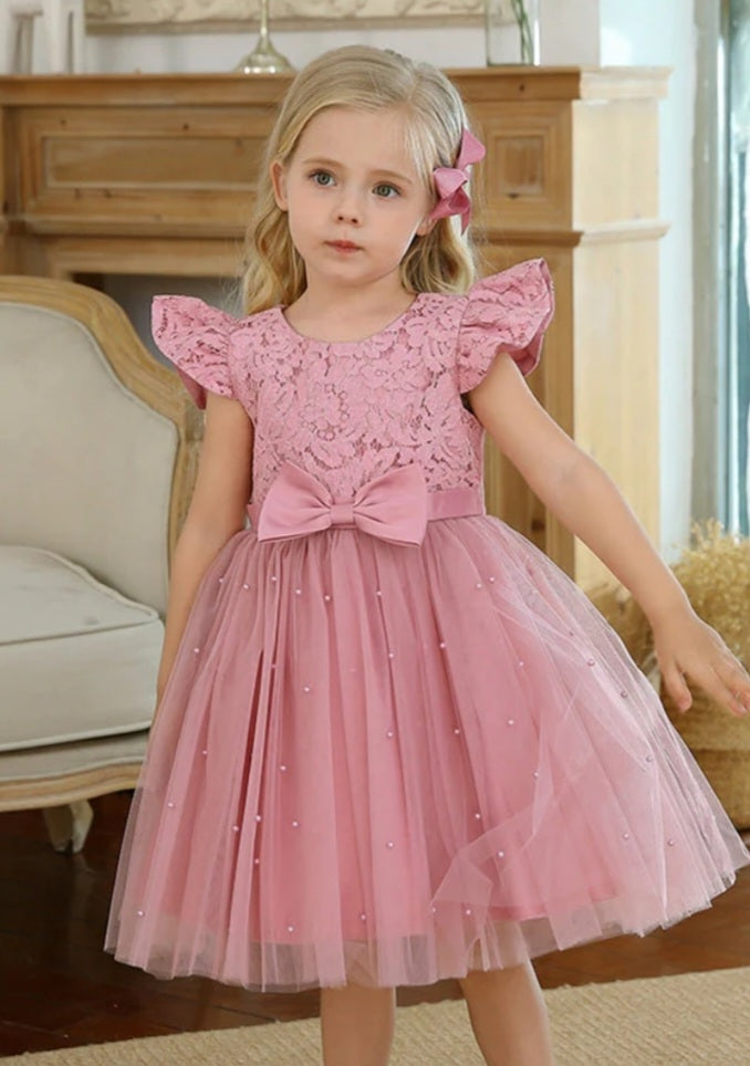 Princess Dusty Pink Lace and Pearl Dress #1000336