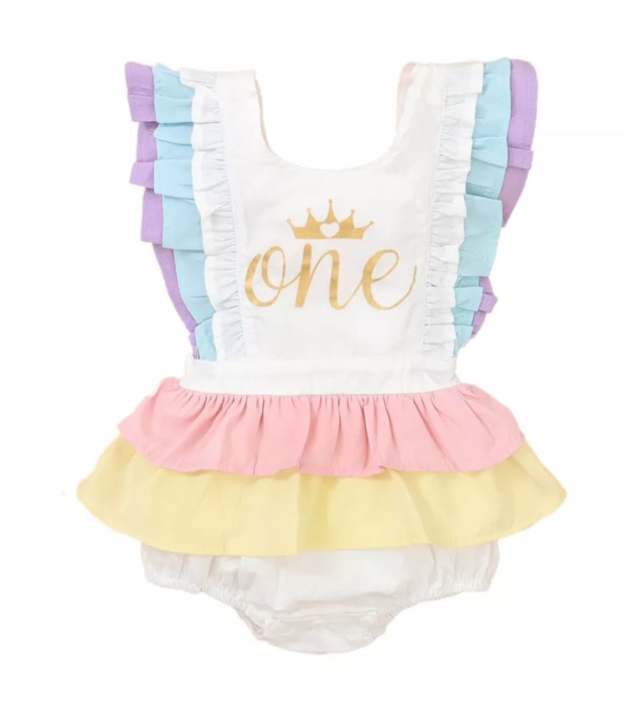 One Rainbow Ruffle Romper #1000519