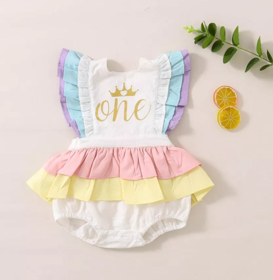 One Rainbow Ruffle Romper #1000519