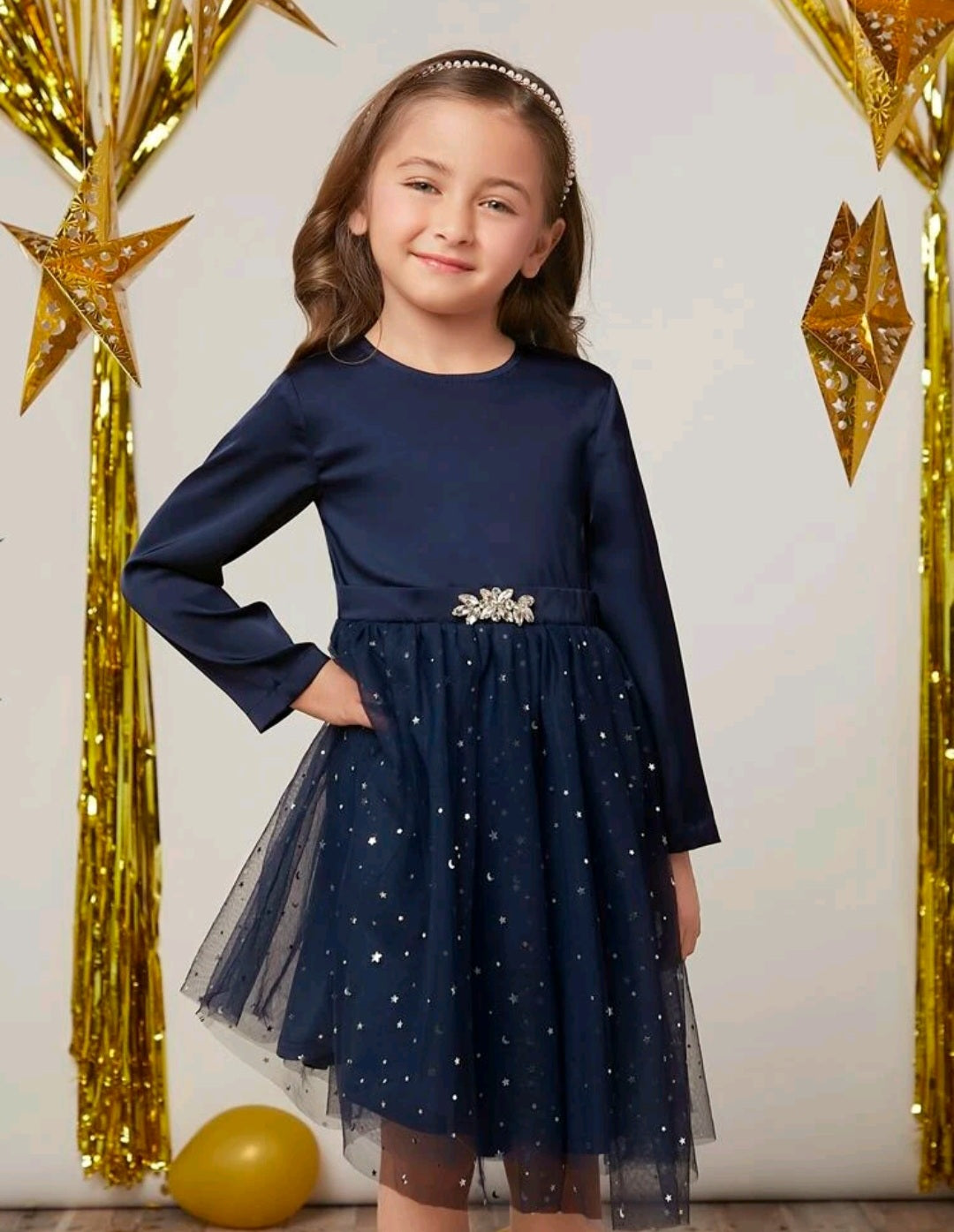 Navy Sparkle Dress with Diamante Detail  #1001100