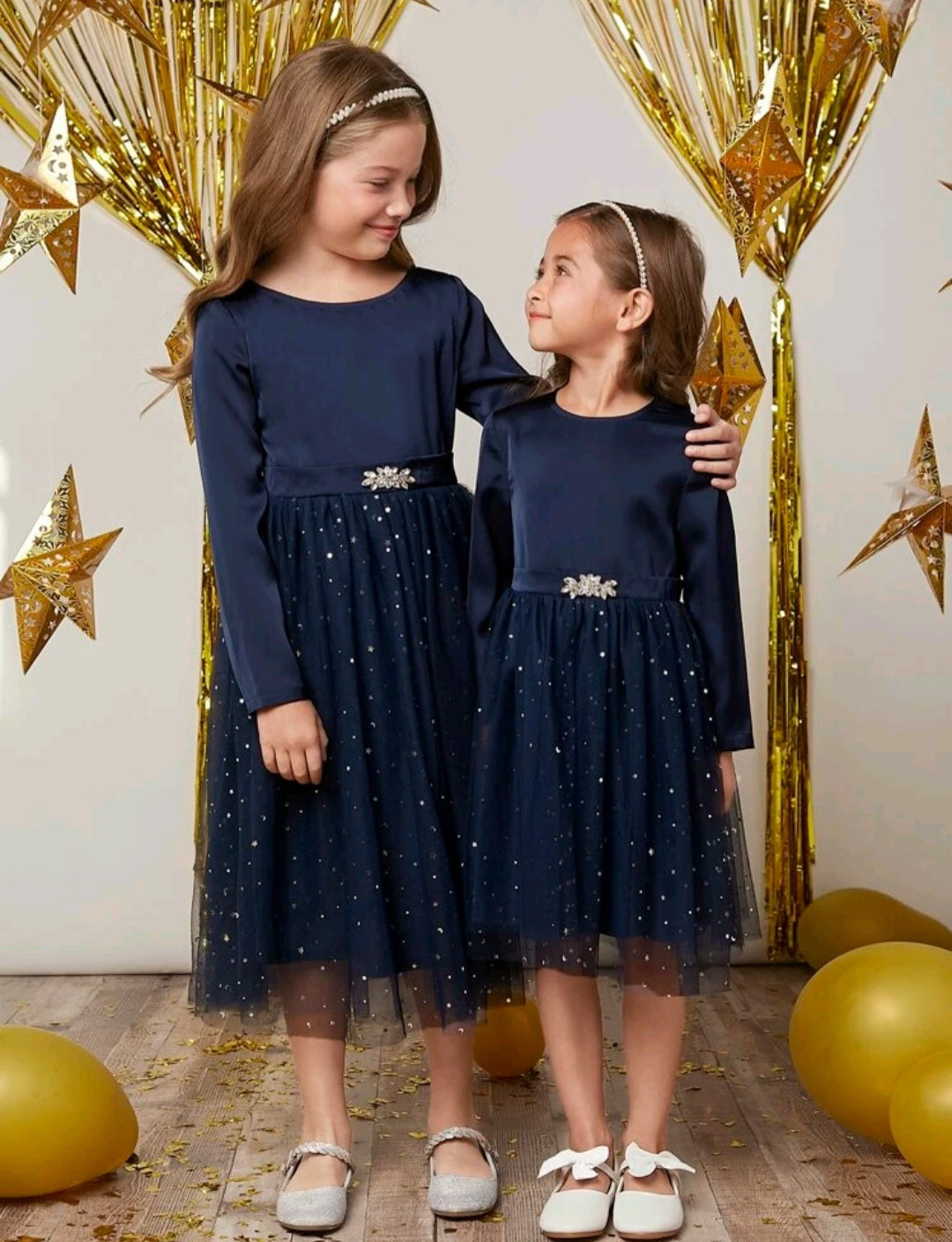 Navy Sparkle Dress with Diamante Detail  #1001100