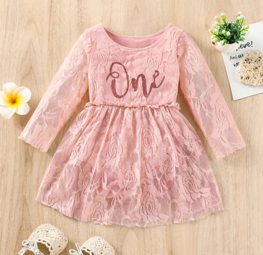 One Dusty Pink Long Sleeve Lace Romper #1001126