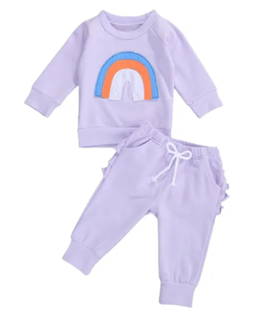 Lavender Rainbow Crewnek Sweatshirt and Pants #1001122