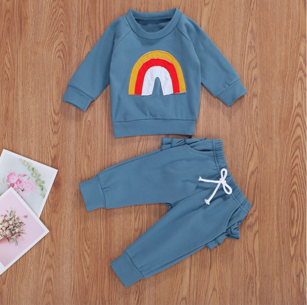 Petrol Blue Rainbow Crewnek Sweatshirt and Pants #1001120