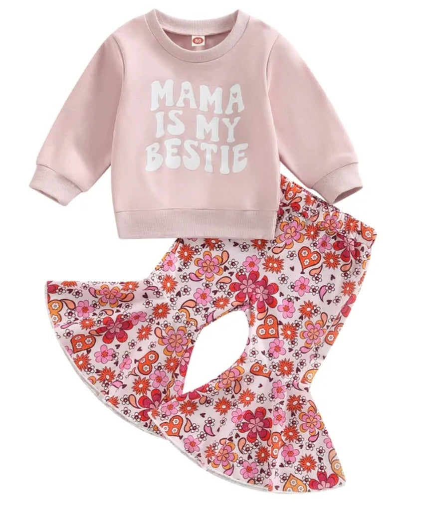 Mama is My Best Crewnek Top and Floral Bellbottoms #1001124