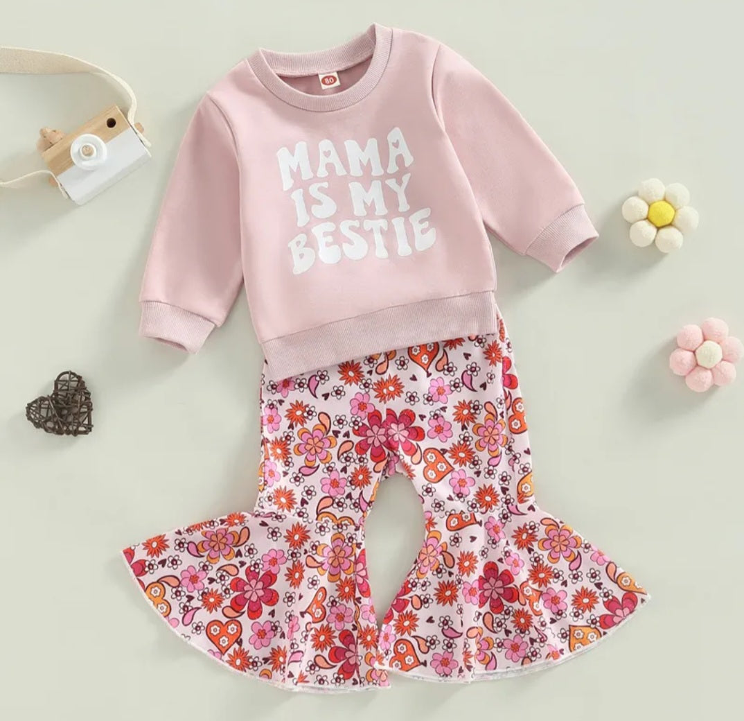 Mama is My Best Crewnek Top and Floral Bellbottoms #1001124