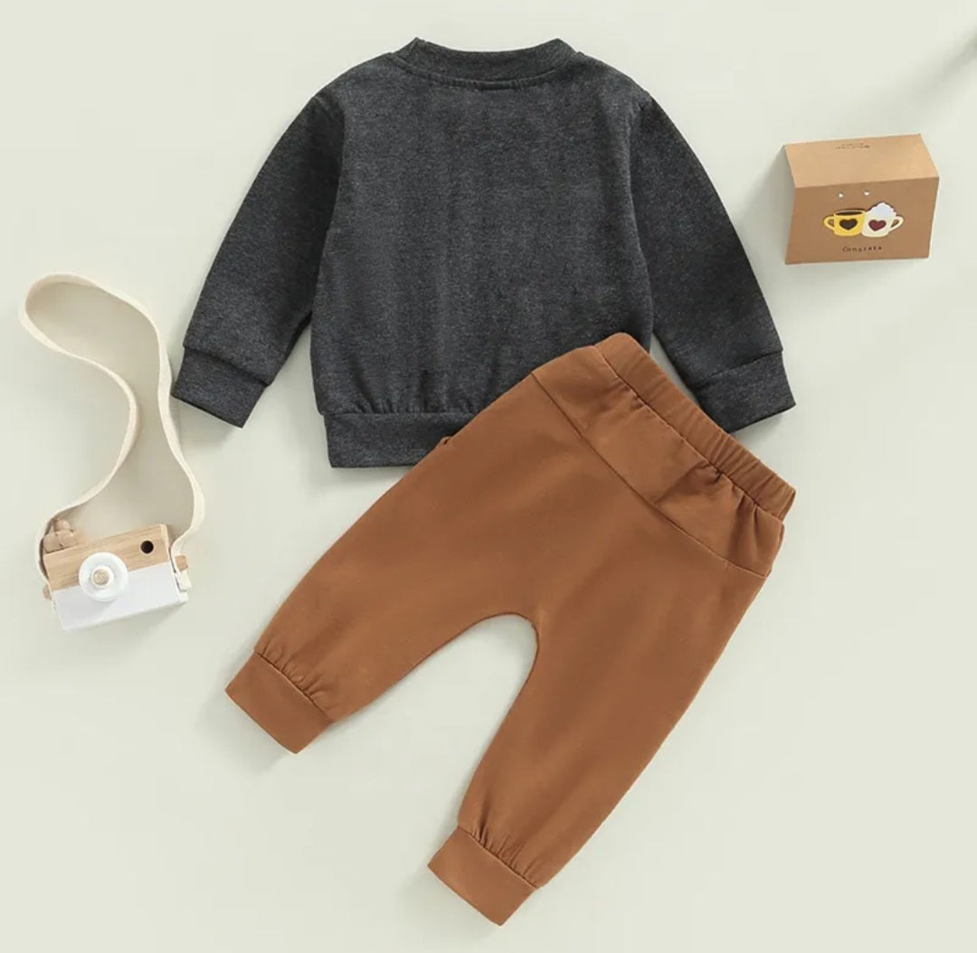 Gray Cute & Clingy Crewnek Top and Toffee Pants #2000340