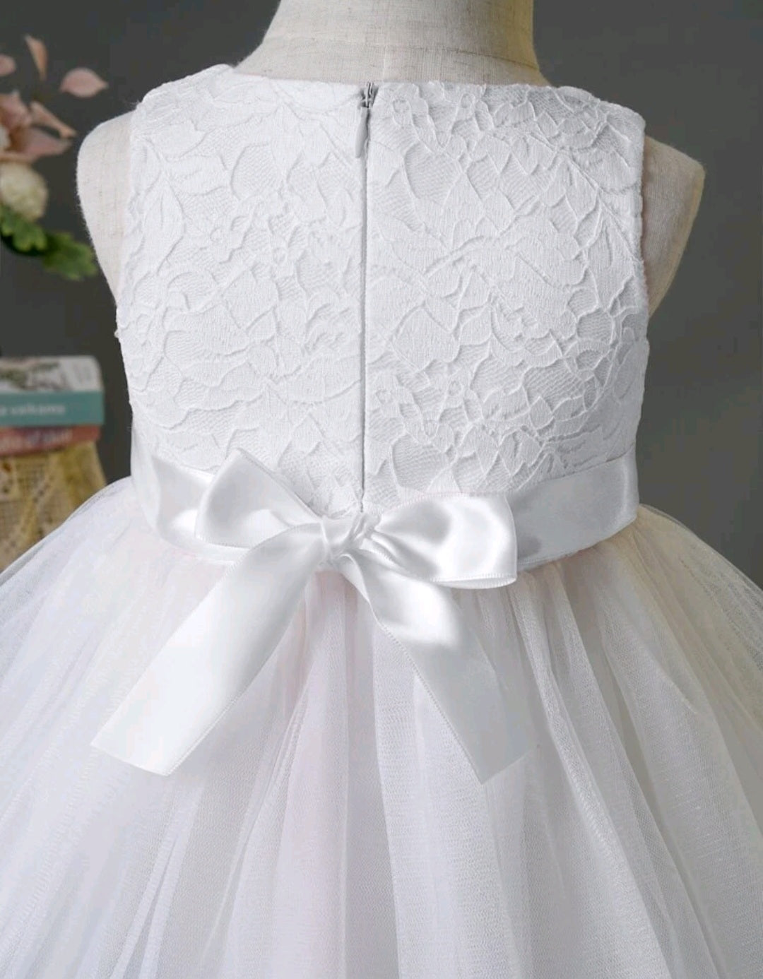 White Lace Dress with Bow and Tulle Bell #1001128