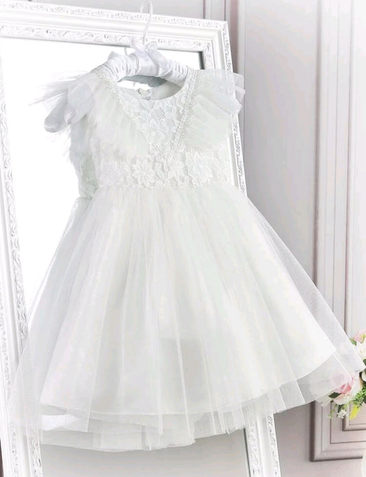 Romantic White Lace Tulle Dress #1001129