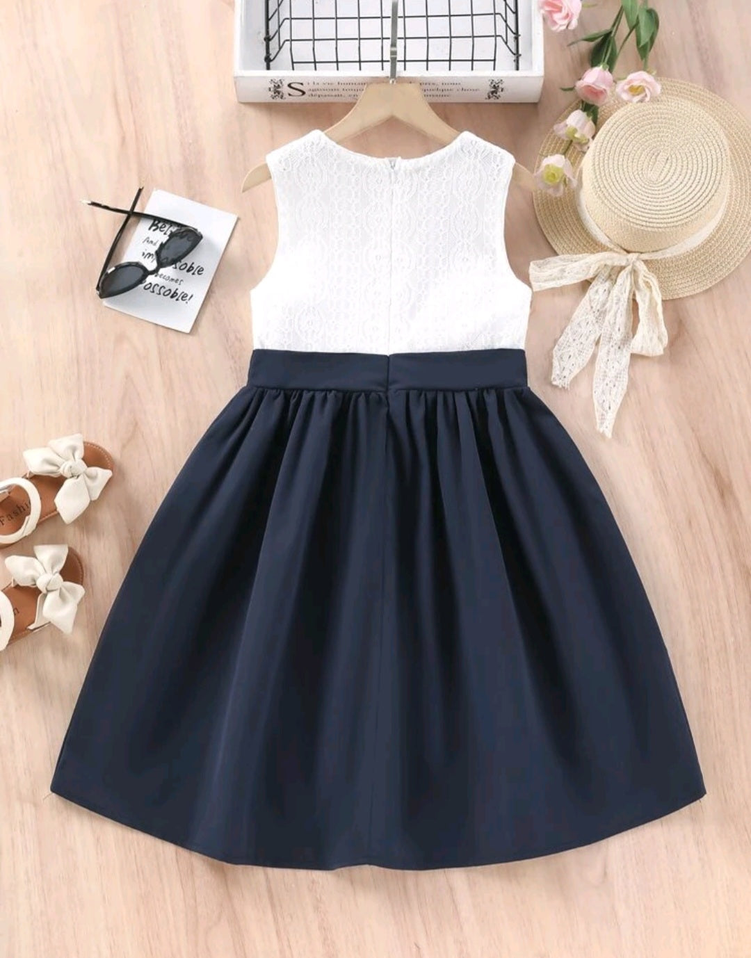 Navy and Lace Older Girls Dress #1001130