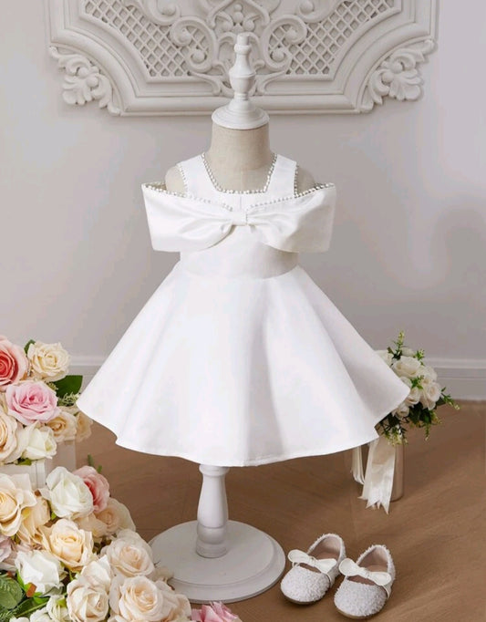 White Dress with Big Bow and Peep Sholders #1001131