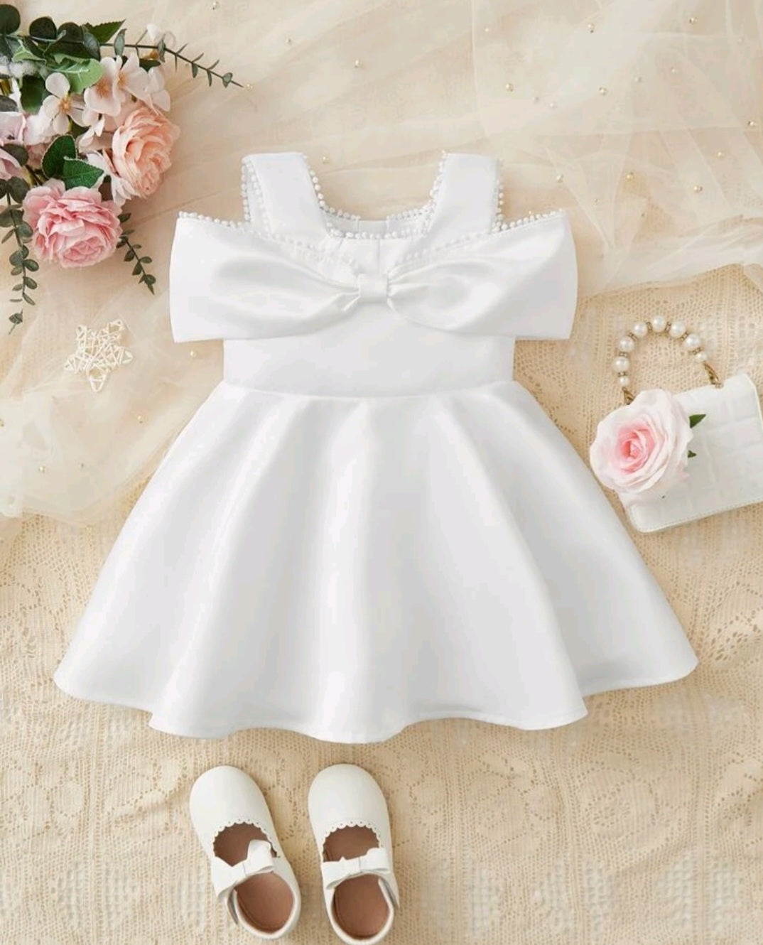 White Dress with Big Bow and Peep Sholders #1001131