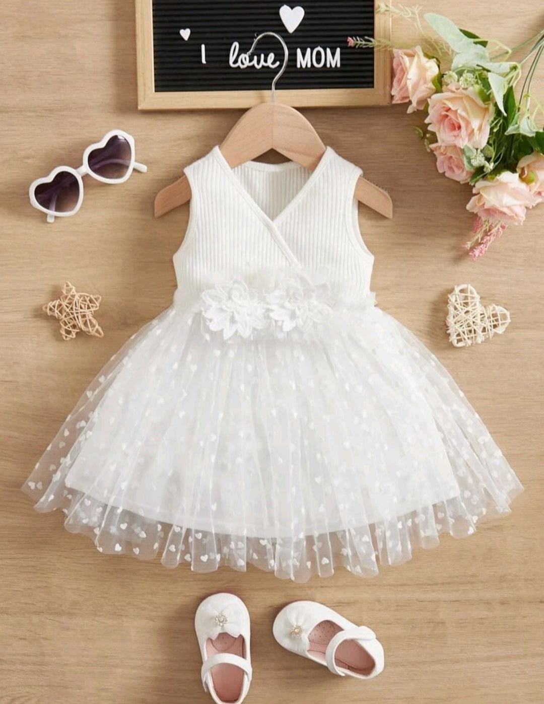 White Mesh Dress With Floral Detail #1001134