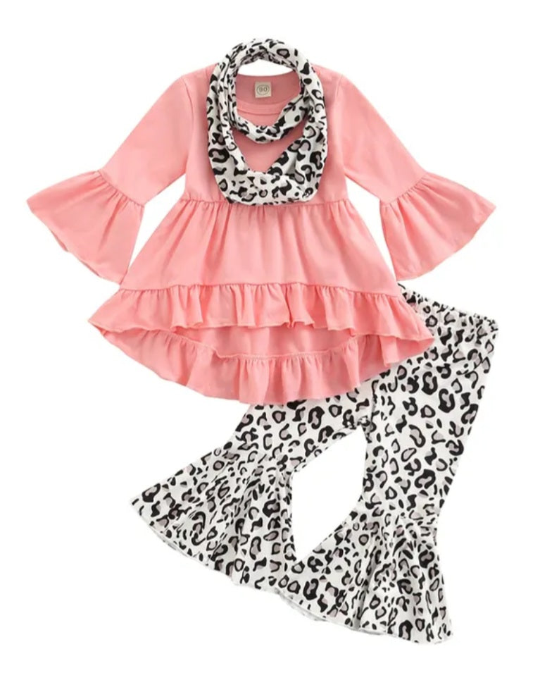 Pink Top Dress with Animal Print Bellbottoms #1001138