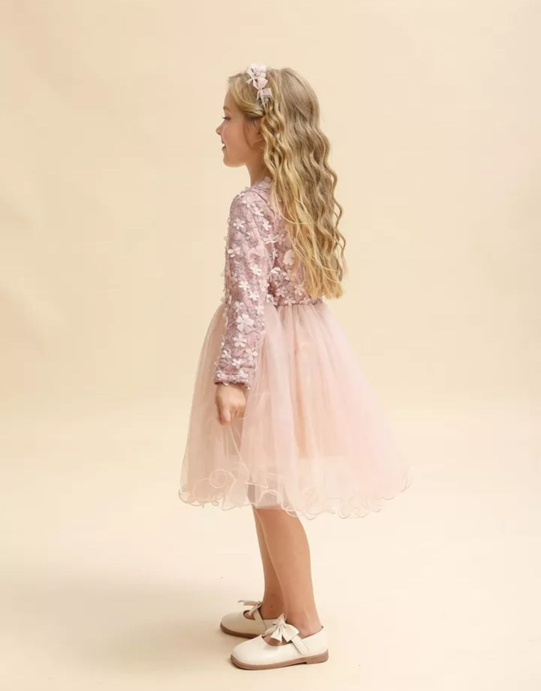 Dusty Pink Long Sleeve Floral Dress #1001111