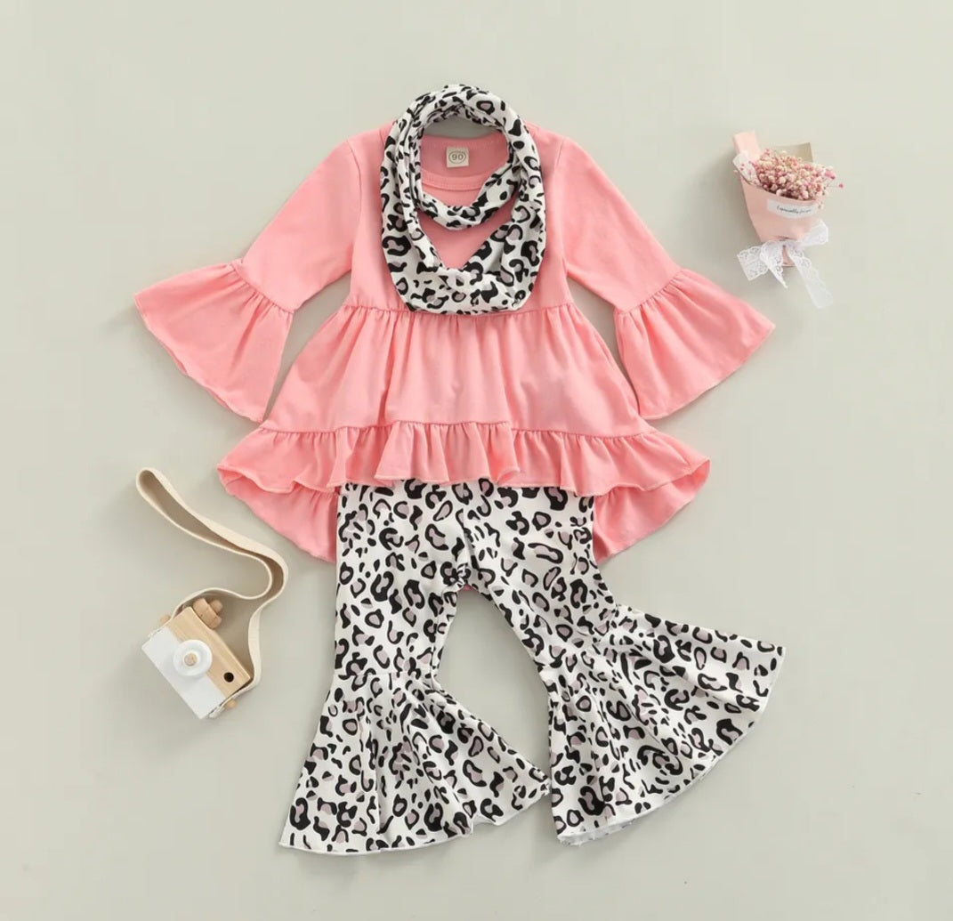 Pink Top Dress with Animal Print Bellbottoms #1001138